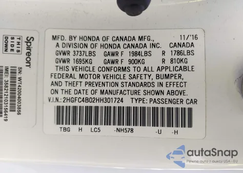 2017 Honda Civic Lx-P z USA, uszkodzony, nr VIN 2HGFC4B02HH301724